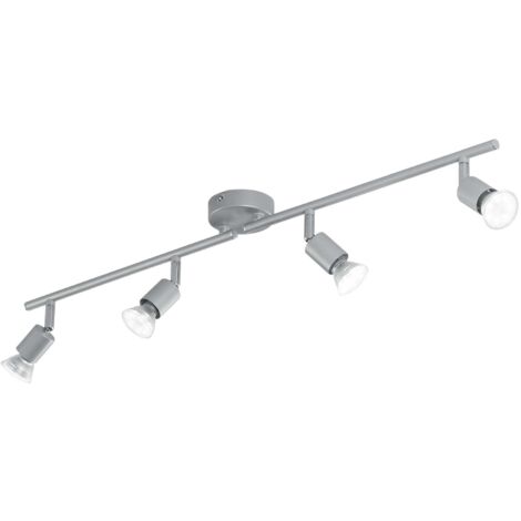 "Spot COOPER in metallo argento con quattro diffusori orientabili e lampadine incluse"