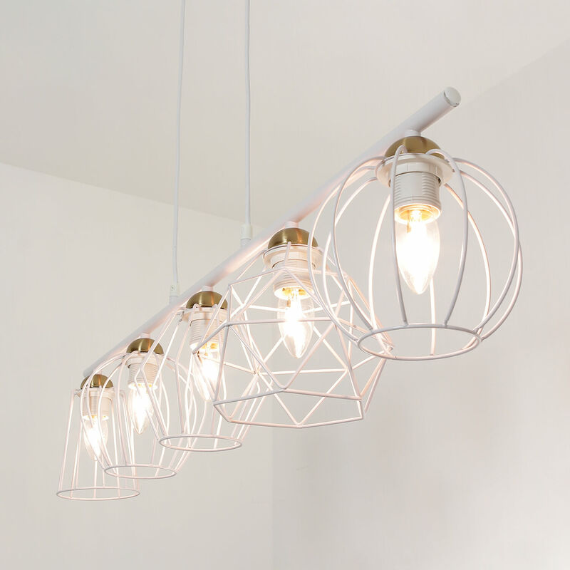 Image of Spot da soffitto a 5 luci Lampada a sospensione design geometrico in filo bianco 5xE27 - Bianco