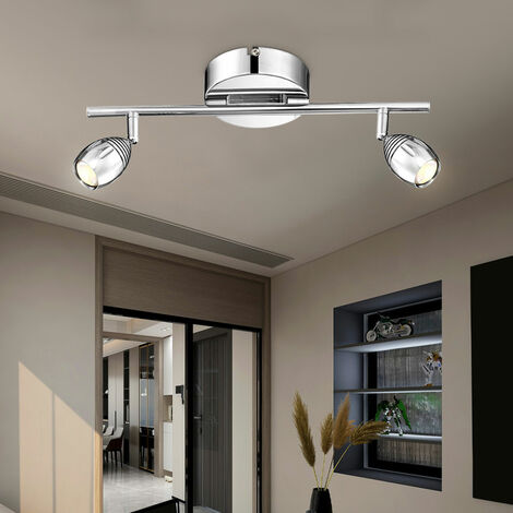 Spot de plafond 2 flammes LED plafonnier chromé lampe de salon argentée, spots chromés réglables, 2x 5W 400lm blanc chaud, Lxl 38 x 13 cm