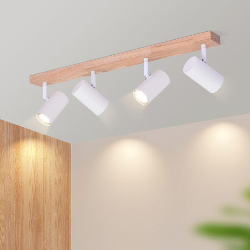 Gbly - Spot de Plafond 4 Ampoules Spots de Plafond Bois Plafonnier Blanc GU10 Lampe de Couloir Vintage Pivotant 350° Plafonnier Salon pour Couloir