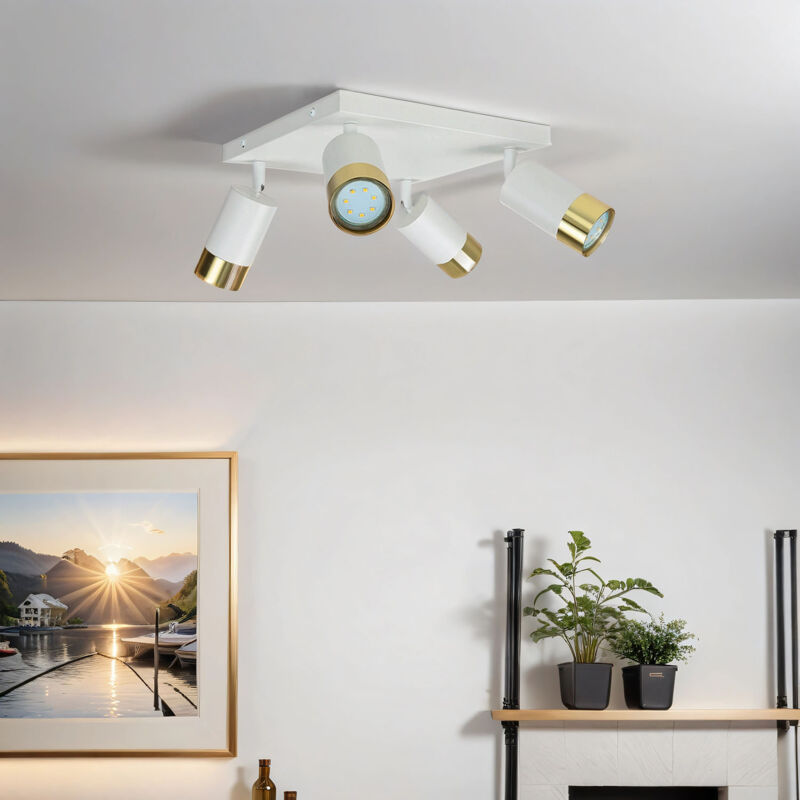 Licht-erlebnisse - Spot de plafond aluminium GU10 orientable 25 cm de large en or blanc spot à 4 lampes plafonnier Licht-erlebnisse - Spot de plafond aluminium GU10 orientable 25 cm de large en or blanc spot à 4 lampes plafonnier