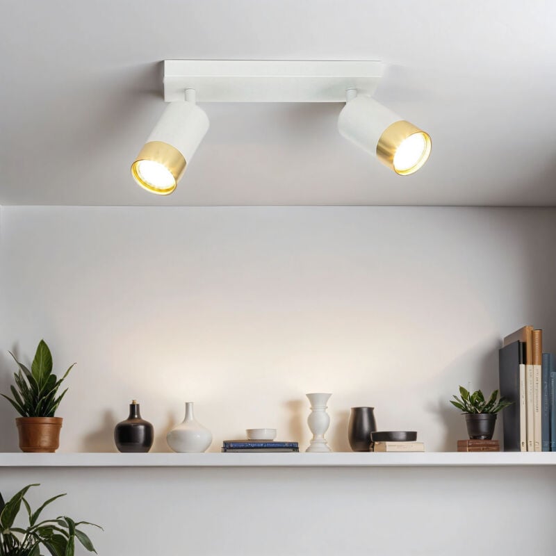 Spot de plafond aluminium GU10 orientable en or blanc 2 lampes allongé