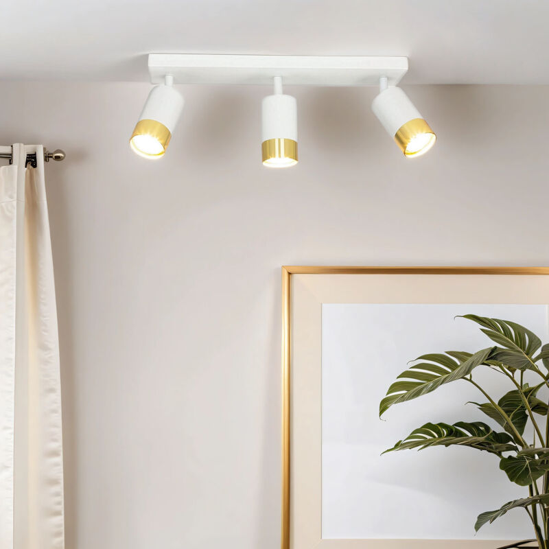 Licht-erlebnisse - Spot de plafond aluminium GU10 orientable en or blanc plafonnier spot allongé à 3 lampes Licht-erlebnisse - Spot de plafond aluminium GU10 orientable en or blanc plafonnier spot allongé à 3 lampes