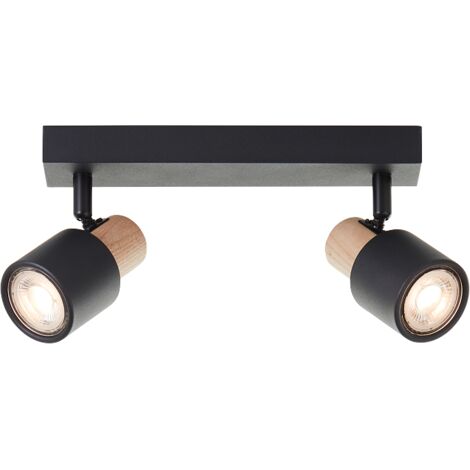 Spot de plafond brillant Pini spot bar, 2x GU10, 58 cm, pivotant, métal/bois, noir/marron