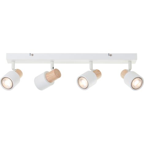 Spot de plafond brillant Pini spot bar, 4x GU10, 58 cm, pivotant, métal/bois, blanc/marron