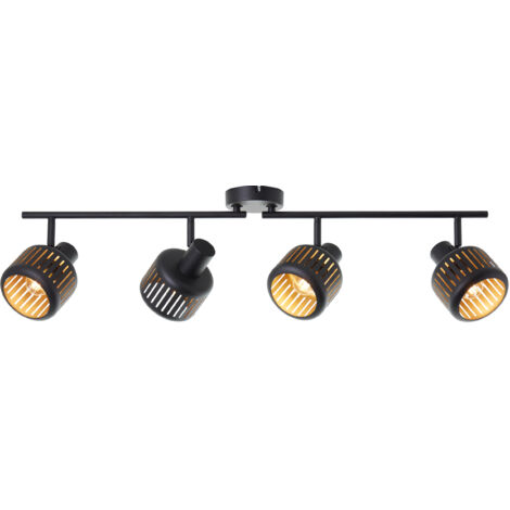 Spot de plafond brillant Tyas spot tube, 84 cm de large, 4 x E14, orientable, métal, noir doré