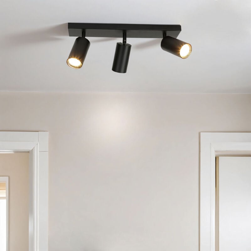 Spot de plafond en métal GU10 orientable noir à 3 lampes spot oblong plafonnier