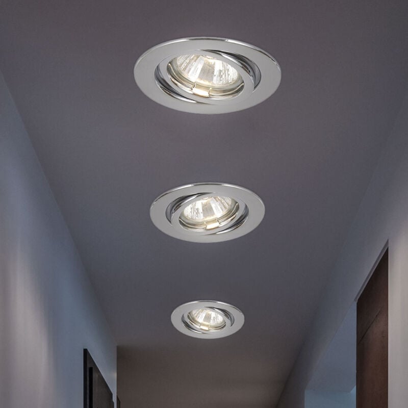 Globo Lighting - Spot de plafond lampe encastrable spot encastrable plafonnier lampe de salon, métal chromé rond, douille GU10, d 9,7 cm, lot de 3