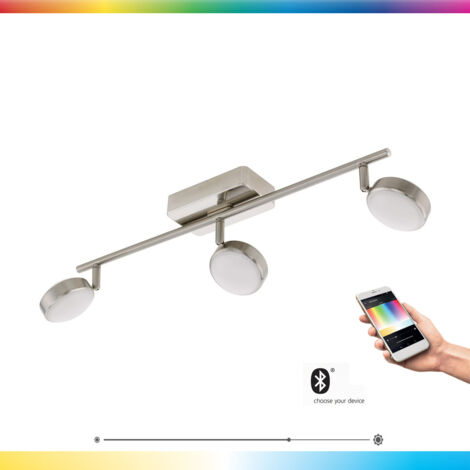 Spot de plafond LED EGLO connect Corropoli-C, spot Smart Home avec 3 lumières, plafonnier en acier et plastique, couleur : nickel mat, blanc, dimmable, tons blancs et couleurs réglables
