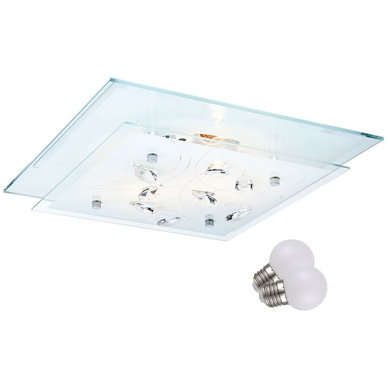 Etc-shop - Plafonnier salon spots cristaux de verre éclairage chromé dans un ensemble comprenant des ampoules LED