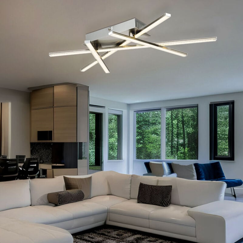 Spot de plafond led plafonnier design 4 tiges paillettes feuille nickel éclairage de salon