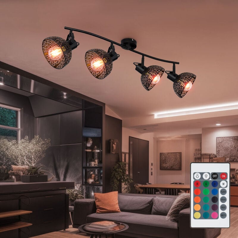 Plafonnier mobile télécommande Lampe spot de salon dimmable dans un ensemble comprenant des ampoules led rvb