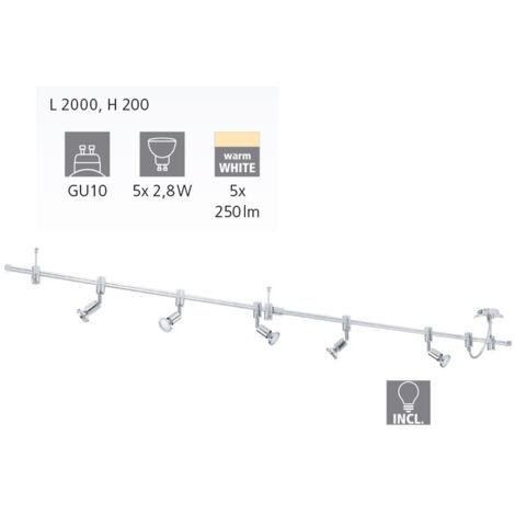 Spot de plafond LED Vilanova 5x3w - 3000K - 200cm chromé - 93359