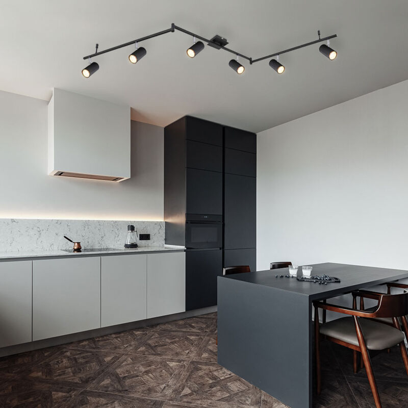 Globo Lighting - Spot de plafond Plafonnier barrette à 6 lampes en métal noir, bras de lampe et spots orientables, 6x Gu10, LxlxH 180x10x18,5 cm