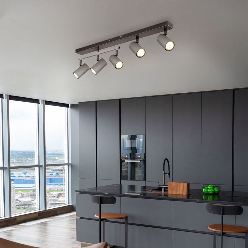 Spot de plafond plafonnier salon lumière salle à manger lampe chambre lumière, métal noir gris, spots orientables 5 ampoules GU10, l 70 cm