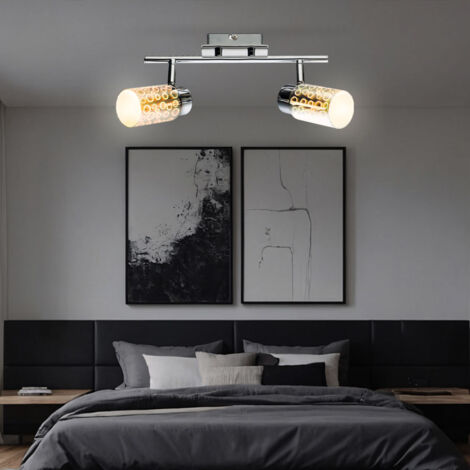 Spot de plafond Plafonnier LED Lampe de salon effet 3D Plafonnier à 2 lampes, verre chromé, 2x 4W 2x 400lm blanc chaud, LxH 30x15 cm