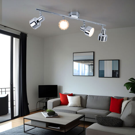 Spot de plafond plafonnier LED orientable spots plafonnier chromé 4 flammes, métal acrylique, 4x 4W 320Lm blanc chaud, LxH 60x12 cm