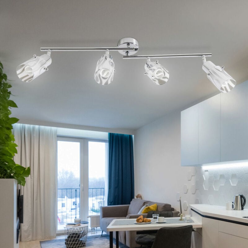 Spot de plafond plafonnier salon spot bar, spots mobiles, verre opale chromé, 4x douilles E14, LxH 69x12,5cm