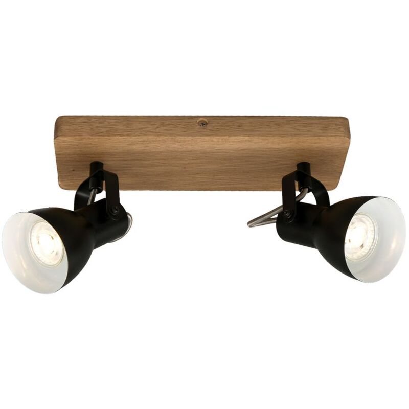 Plafonnier Spot Briloner leuchten arbo, 35 w, IP20, noir, bois-métal, incl., 2x GU10, 28 x 10 x 13,5 cm