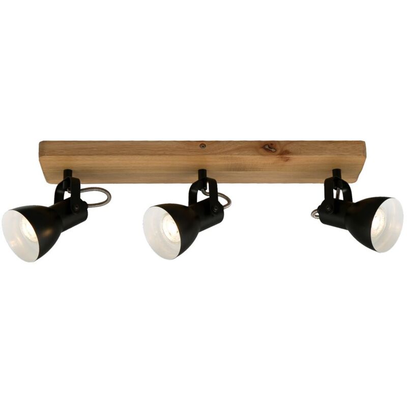 Plafonnier Spot Briloner leuchten arbo, 35 w, IP20, noir, bois-métal, incl., 3x GU10, 48 x 10 x 13,5 cm