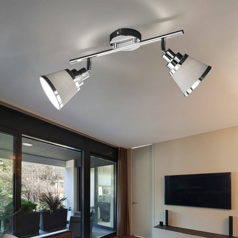 Wofi - Spot de plafond, spot 2 flammes, plafonnier, spots orientables, métal chromé textile gris, 2x douilles E14, LxlxH 36,5x11,3x21,5 cm, action