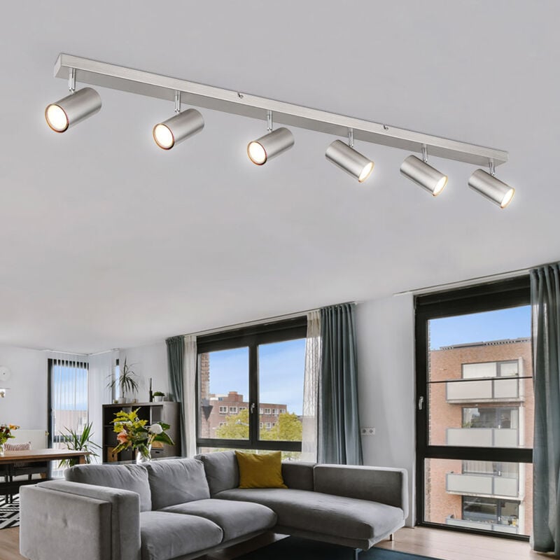 Globo Lighting - Spot de plafond spot argenté plafonnier spot strip 6 flammes, métal scandinave chromé, 6x douilles GU10, LxlxH 115x6x12cm