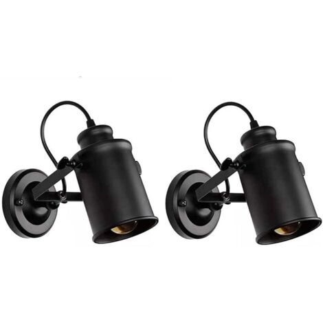 Spot de Plafond Spot d'Accent Intérieur, Applique Murale Pivotante, Lot de 2 Appliques Fixes sur Rail, Applique Murale Rétro, E27 Plafonnier Cuisine et Chambre Noir