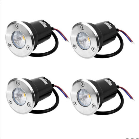 Spot encastrable au sol à LED 4, lampadaire encastré 5W pour l'extérieur, Spot encastrable au sol extérieur, antirouille, chargeable jusqu'à 800 kg, 12V-24V DC, acier inoxydable rond blanc （Blanc Chau