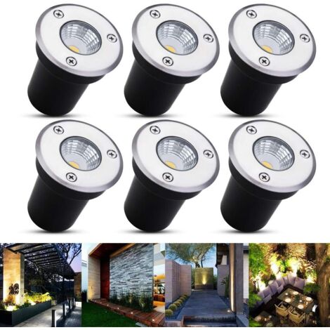 Spot encastrable au sol à LED 6, lampadaire encastré 3W pour l'extérieur, Spot encastrable au sol extérieur, antirouille, chargeable jusqu'à 800 kg, 12V-24V DC, acier inoxydable rond blanc [Classe éne