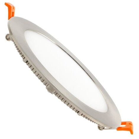 Spot Encastrable Dalle LED Ronde Extra-Plate 12W Cadre Argentée Coupe Ø 155 mm Downlight Panel Blanc Chaud 2700K - 3200K