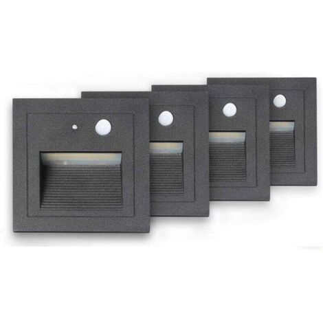 Spot encastrable extérieur mur et plafond　de 4 LED Spot Mural Encastré 3W Applique Murale Escalier Etape Lumière Lampe Détecteur de Mouvement Sol Encastré Lumière Escalier Lumière Hall Lampe 2800K Bla