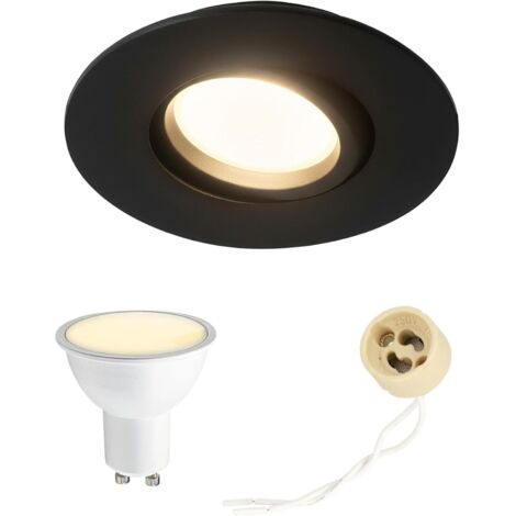 Spot encastrable LED orientable IP44 noir – Kit complet avec ampoule GU10 5,5W 6500K – Salle de bain / plafond