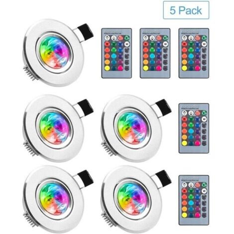 Spot encastrable LED RGB 5 pièces – 16 couleurs dimmables – Tension 85-265V – Luminosité 180 LM – Installation facile pour salon et salle de bain