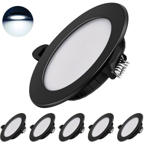 ERSANDY Spot encastrable LED ultra plat 230V - Lot de 6 spots encastrables 7W Spots de plafond énergétique Spots encastrables IP44 pour salle de bain cuisine salon (Noir,6000K) [Classe énergétique F]