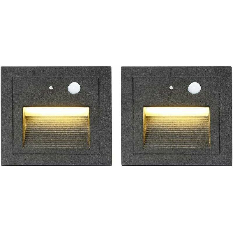 Spot encastrable mur et plafond Lot de 2 led Spot Mural Encastré 3W Applique Murale Escalier Etape Lumière Lampe Détecteur de Mouvement Sol Encastré