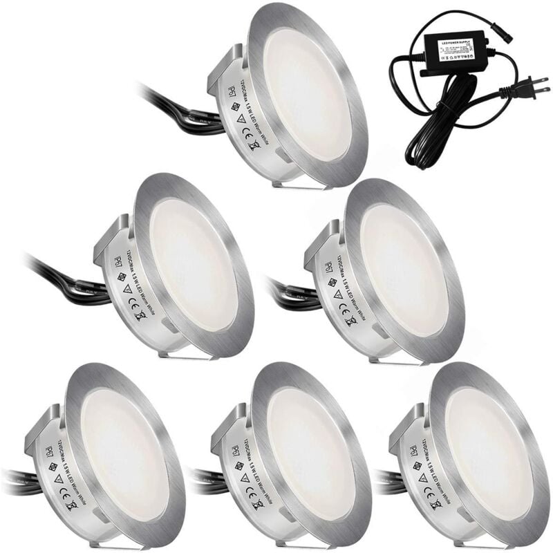Spot encastrable mur et plafond,IP67 Couloir Lumière En Acier Inoxydable Plafonnier Ascenseur De Jardin Lumière Décorative-Large Deck Light 6pcs