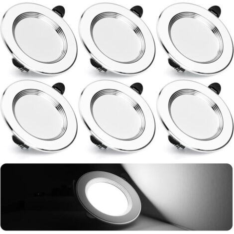Spot encastrable salle de bain 7W 700Lm – Blanc froid 6000K – Aluminium rond – Lot de 6 – Installation facile IP23