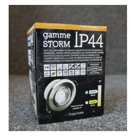 Spot encastré LED 6W alu brossé orientable Ø 88mm 4000K 480lm alim 230V dimmable 38° recouvrable IK08 IP44 STORM ISO TRAJECTOIRE
