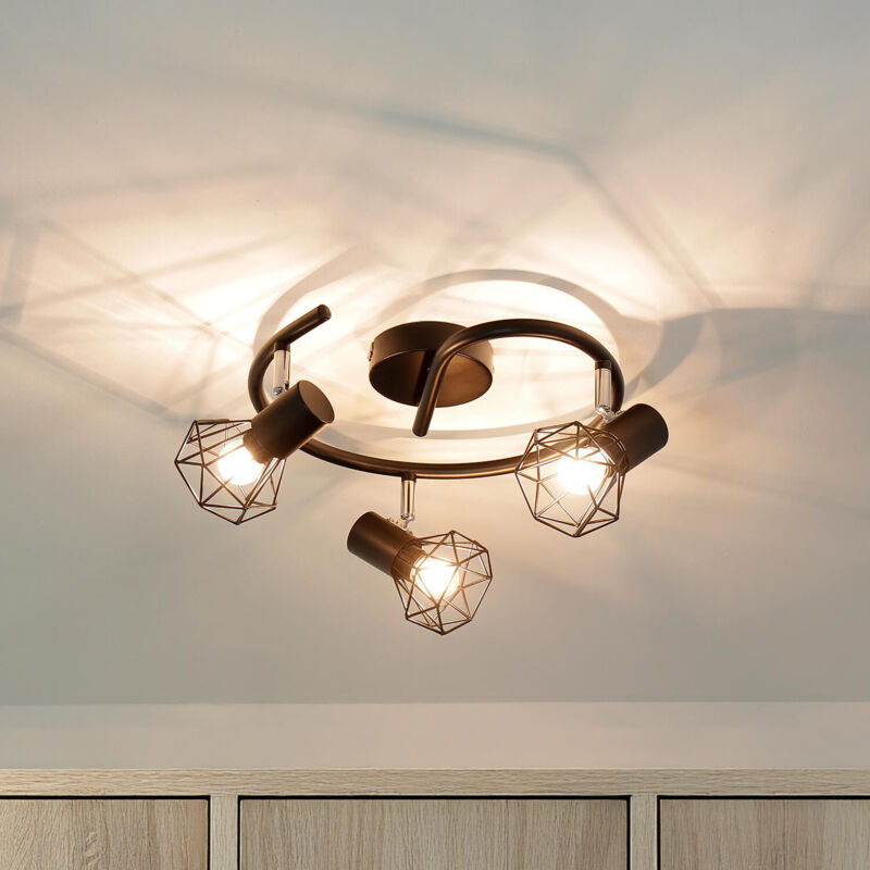 Plafonnier d'intérieur en métal noir au design géométrique dans le style rétro 3xE14 Ø44 cm - Noir
