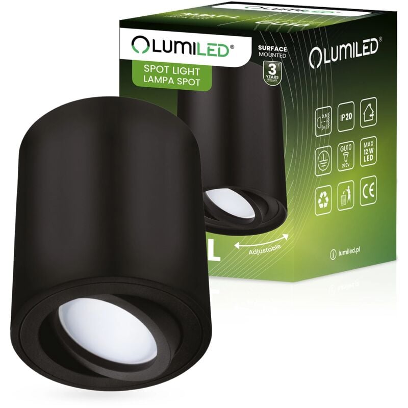 Spot halogène en saillie mobile AMAT-L GU10 rond noir 115 mm