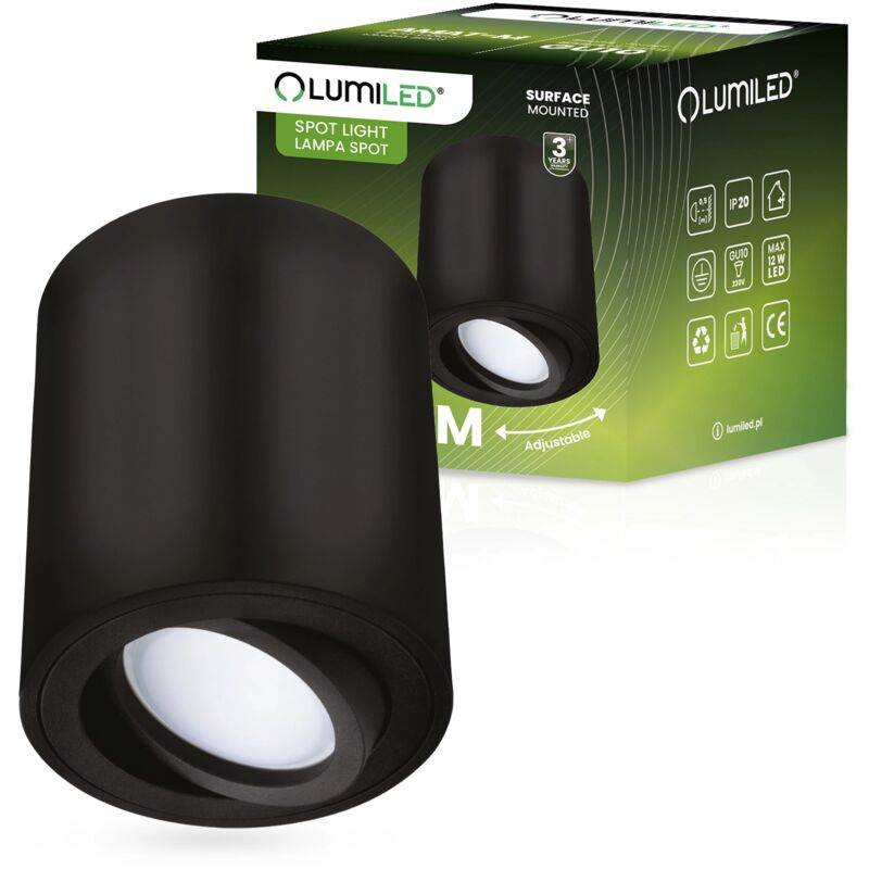 Spot halogène en saillie mobile AMAT-M GU10 rond noir 84 mm