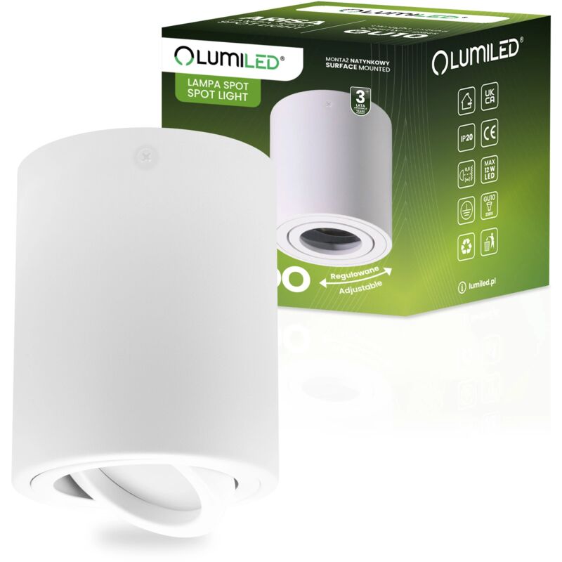 Spot halogène en saillie mobile LUNDO GU10 rond blanc 80 mm