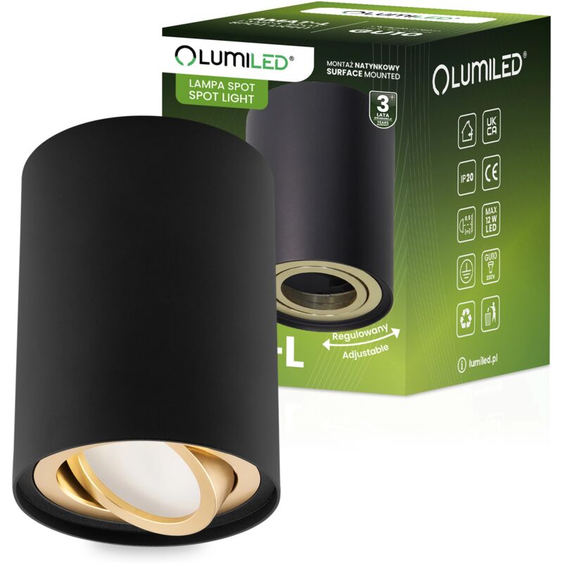 Spot HALOGÈNE en saillie Tube mobile GU10 Rond NOIR-OR 115 mm