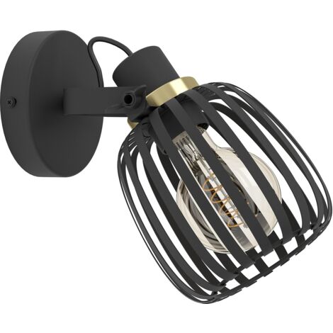 Spot Lamp Girona acciaio nero, spazzola in ottone E27 1x40w L: 19 cm B: 14 cm H: 15 cm Dimmabile