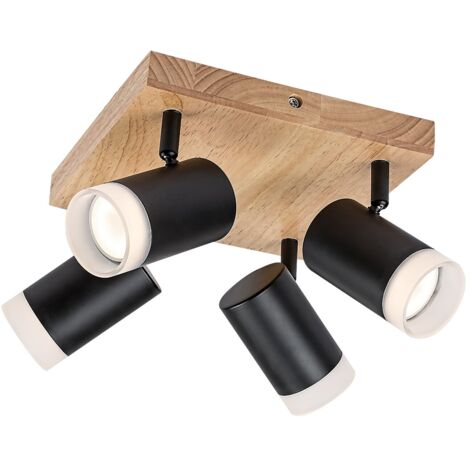 Spot Lampad Toras Oak Metal Black GU10 4 x Max.5W L: 22 cm B: 22 cm H: 16 cm Ø6 cm Dimmabile