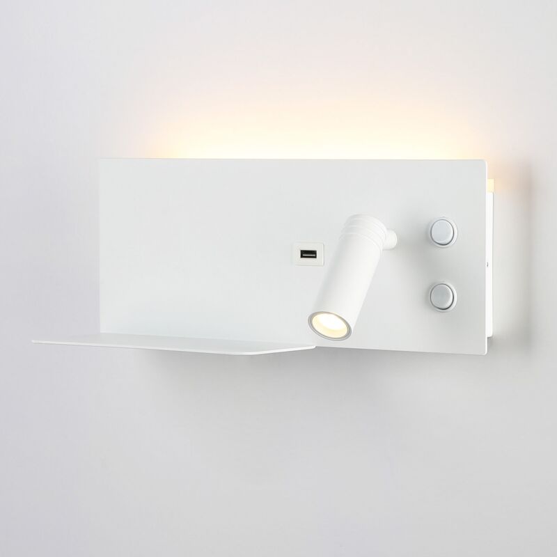 Lampe de lecture avec port USB "Kerta" (à droite) - Double - Blanc Lampe de lecture avec port USB "Kerta" (à droite) - Double - Blanc