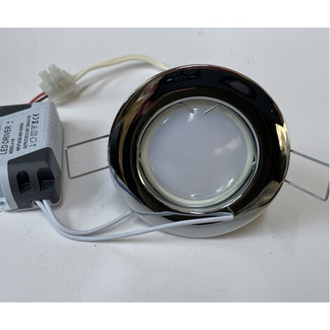 Spot LED 6W Ø 80mm fixe chrome avec lampe chaud 3000K GU5.3 et driver 230/12V IP20 TOM TRAJECTOIRE 110230
