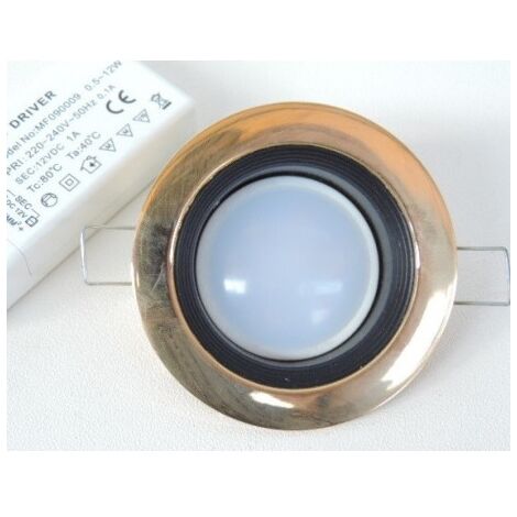 Spot LED 6W fixe or satiné Ø 80mm avec lampe 3000K GU5.3 12V et driver 230V 1A TRAJECTOIRE 124000LED