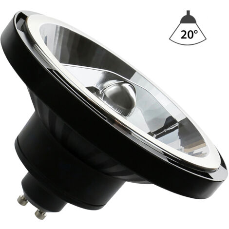 Spot LED AR111 douille GU10 10W Blanc Chaud, 3000K, Noir