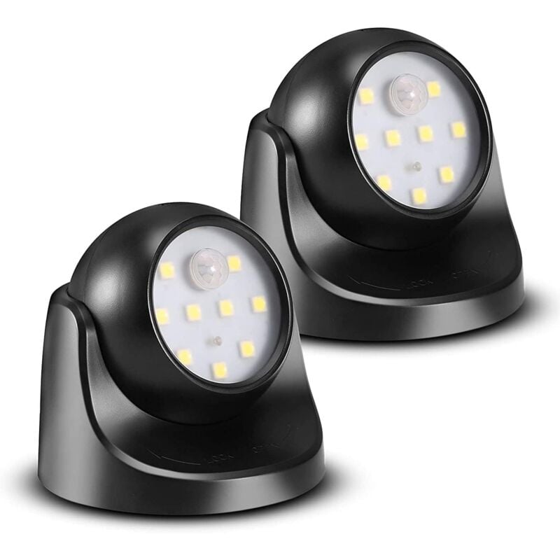 Spot LED avec Detecteur de mouvement, 2 Unités, Projecteur LED Sans Fil, 150 Lumen, Sphère Amovible, Rotation et Inclinaison à 360 degrés, Batterie à